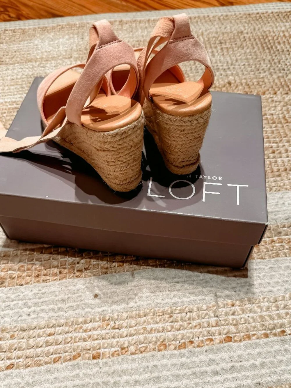 LOFT Espadrille Wedges with Ankle Straps in Rose